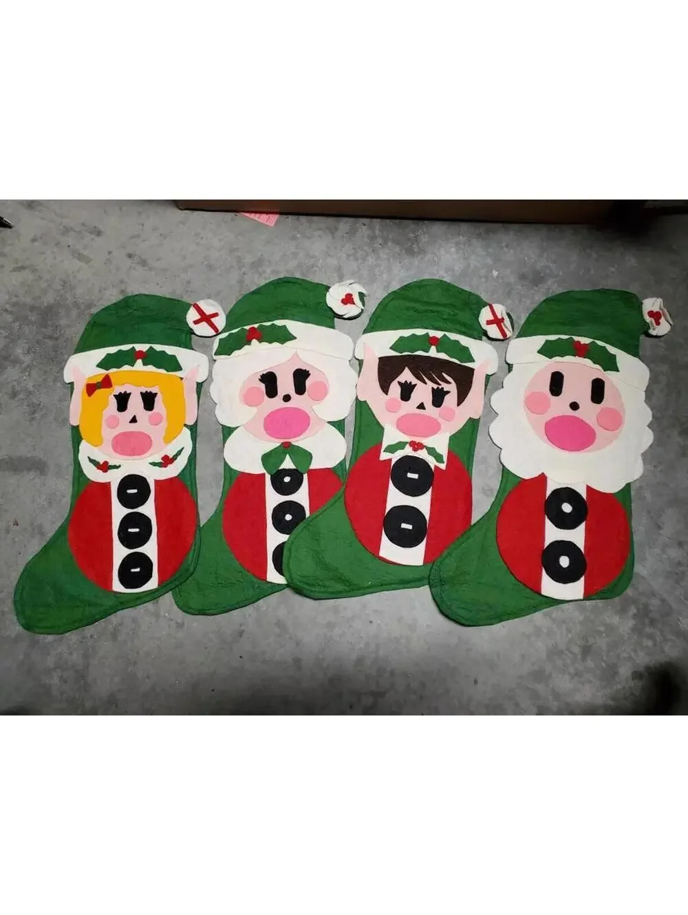 Old Family Christmas Stocking set of 4 Felt Holiday gift, Vintage Christmas